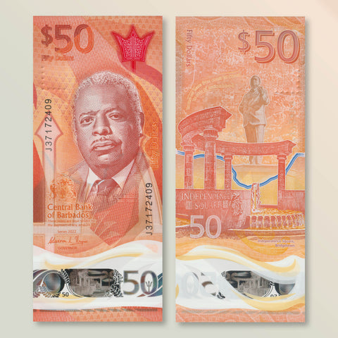 Barbados 50 Dollars, 2022, B243a, UNC - Robert's World Money - World Banknotes