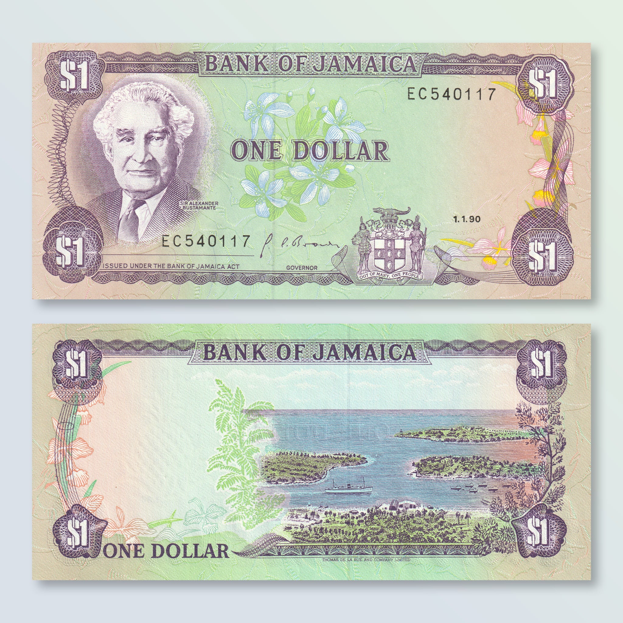 Jamaica 1 Dollar, 1990, B224f, P68Ad, UNC - Robert's World Money - World Banknotes