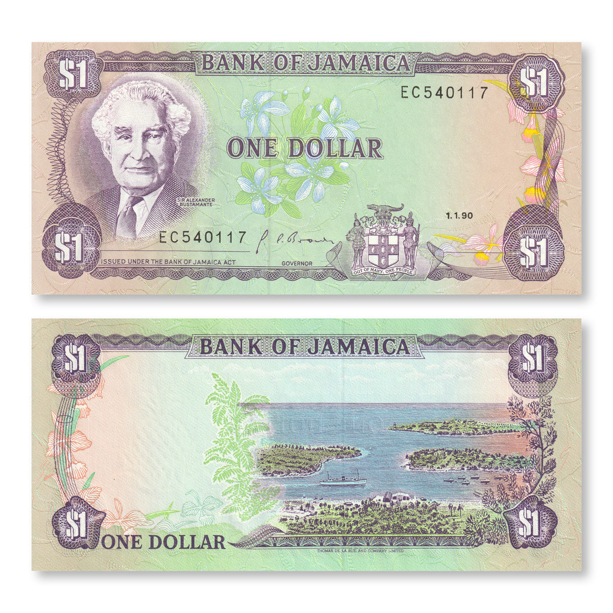 Jamaica 1 Dollar, 1990, B224f, P68Ad, UNC - Robert's World Money - World Banknotes