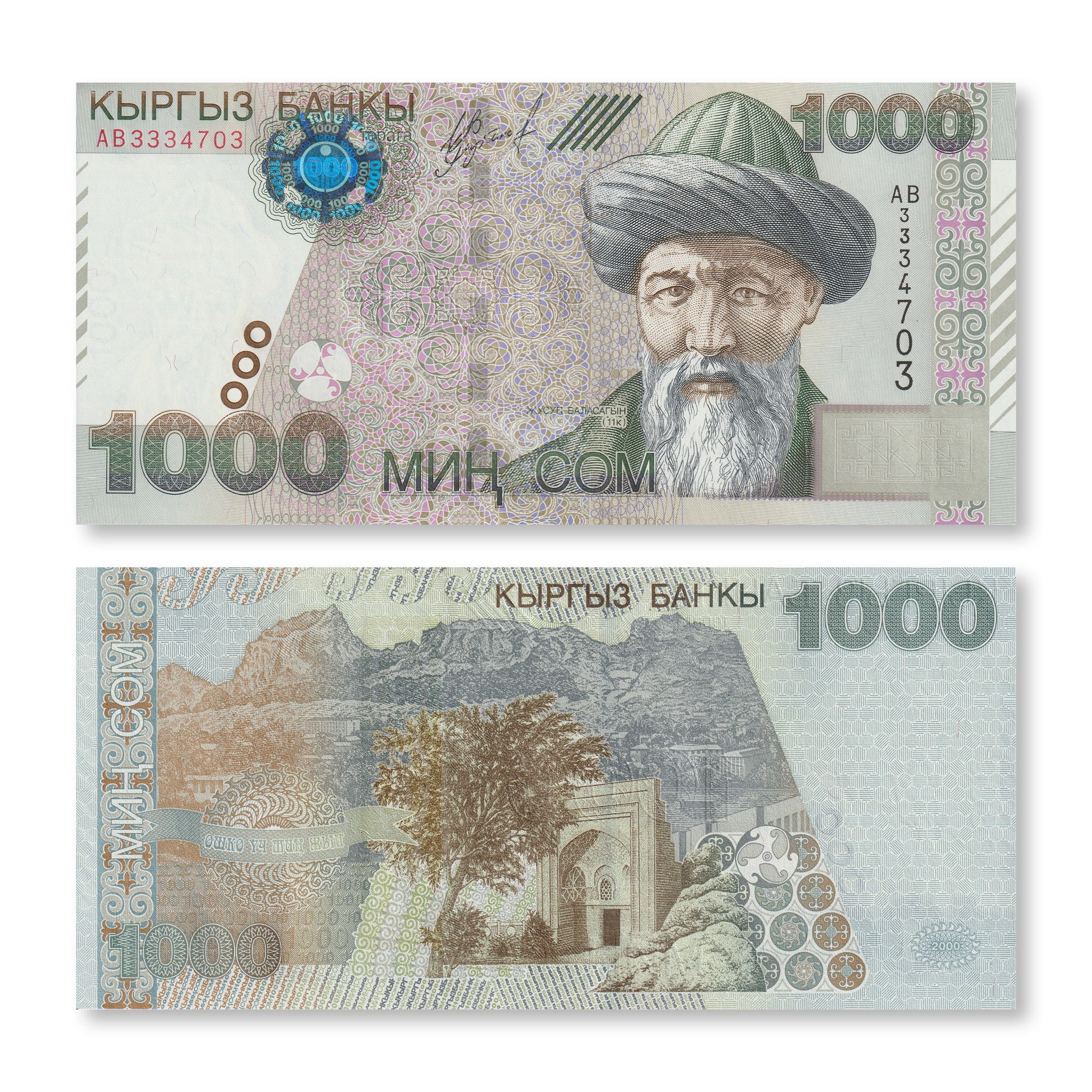 Kyrgyzstan 1000 Som, 2000, B219a, P18, UNC - Robert's World Money - World Banknotes