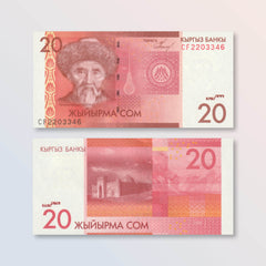 Kyrgyzstan 20 Som, 2009, B220a, P24a, UNC