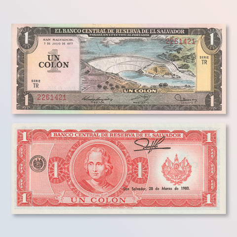 El Salvador 1 Colon, 1977, B1052a, P125a, UNC - Robert's World Money - World Banknotes