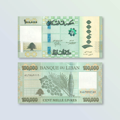 Lebanon 100,000 Pounds, 2023, Reduced Size, B549a, UNC - Robert's World Money - World Banknotes