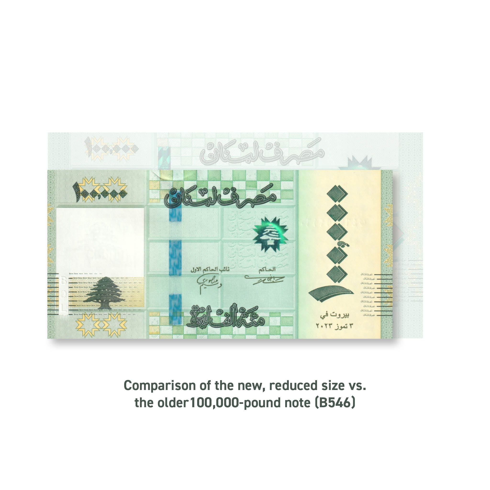 Lebanon 100,000 Pounds, 2023, Reduced Size, B549a, UNC - Robert's World Money - World Banknotes