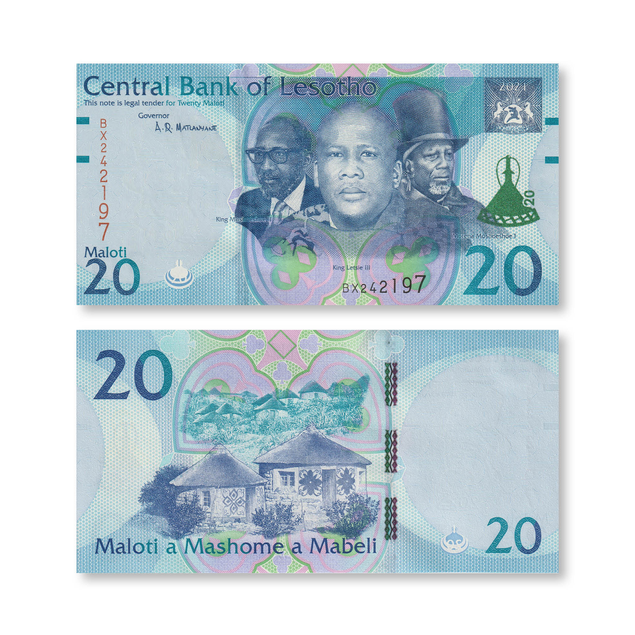 Lesotho Set: 10–200 Maloti, 2021, B227–B231, UNC - Robert's World Money - World Banknotes