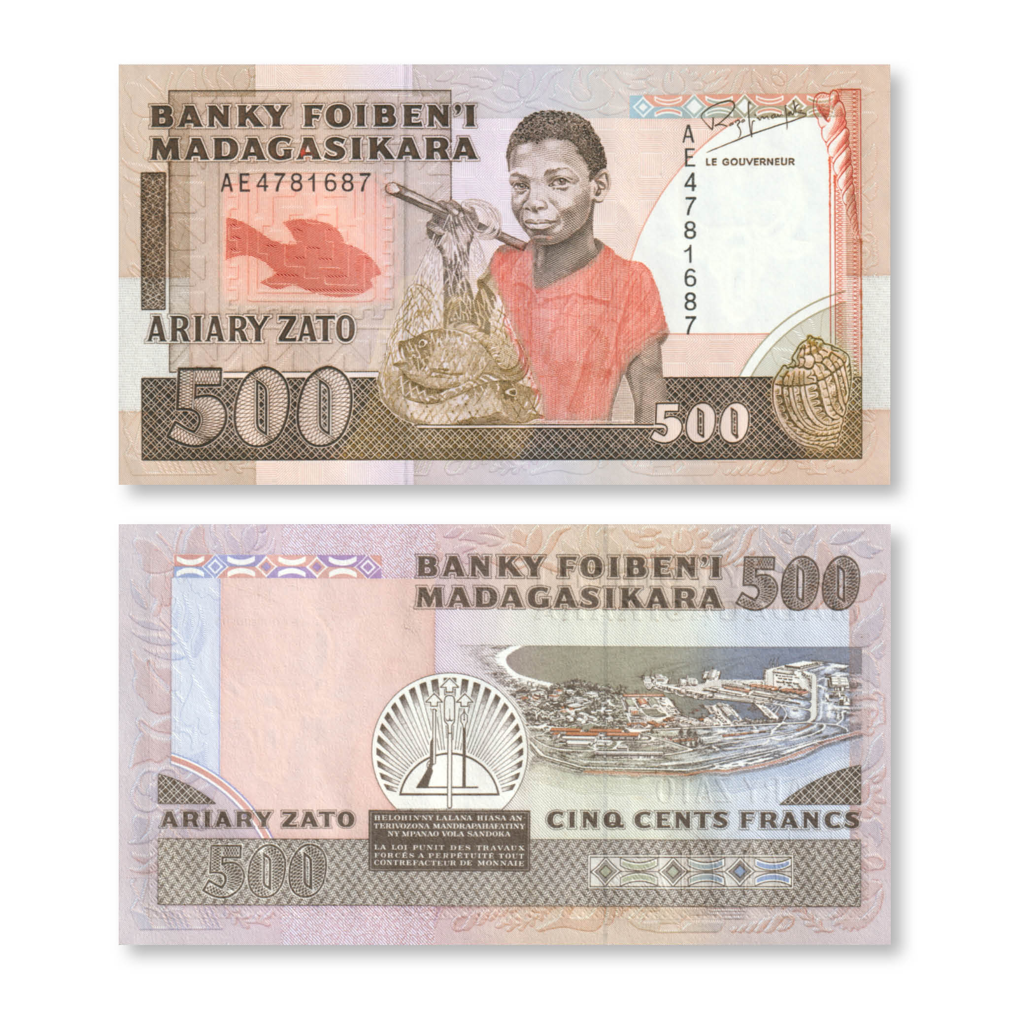 Madagascar 500 Francs, 1988, B305b, P71b, UNC - Robert's World Money - World Banknotes