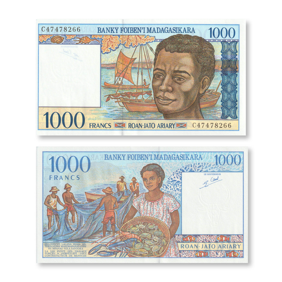 Madagascar 1000 Francs, 1994, B312b, P76b, UNC - Robert's World Money - World Banknotes