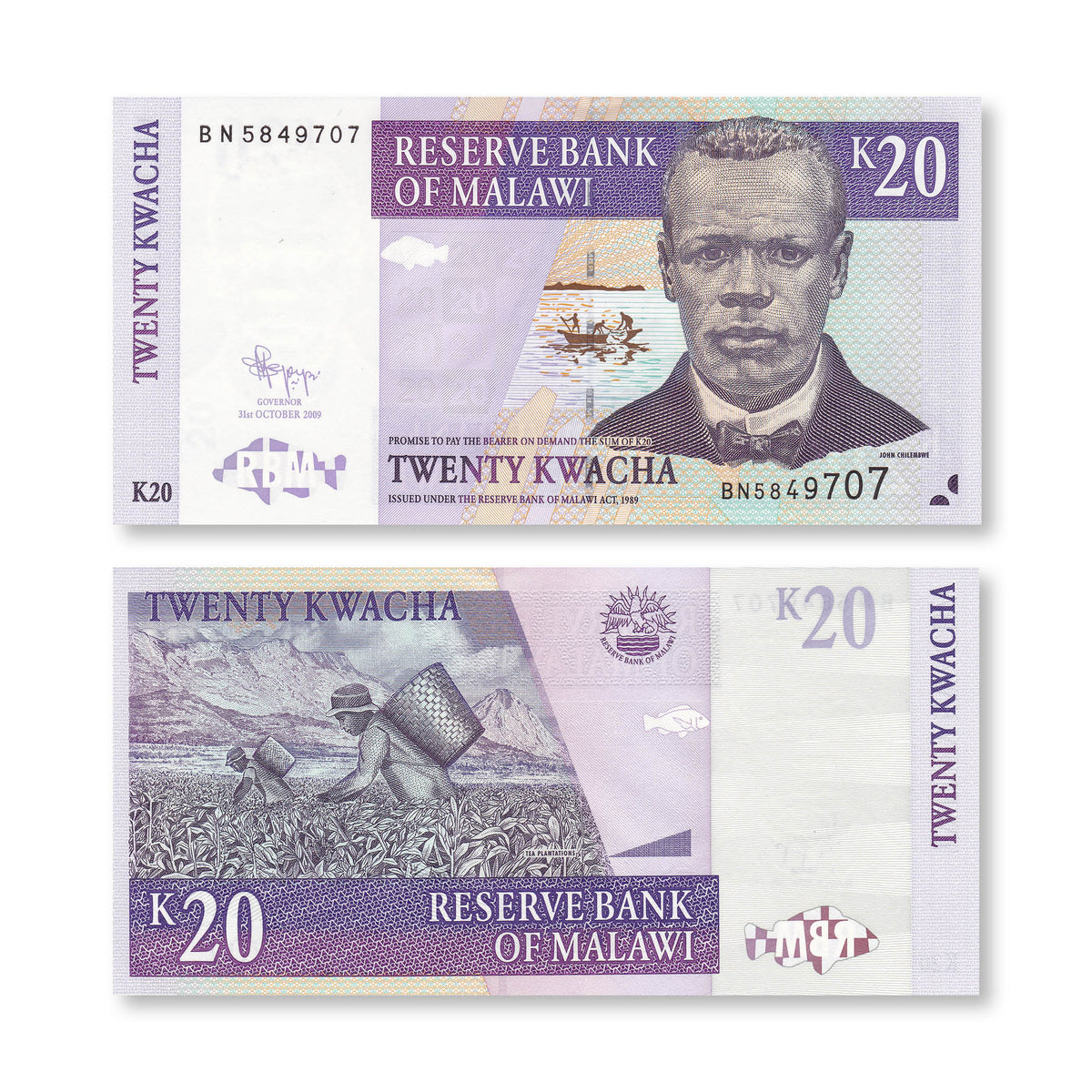 Malawi 20 Kwacha, 2009, B143f, P52d, UNC - Robert's World Money - World Banknotes