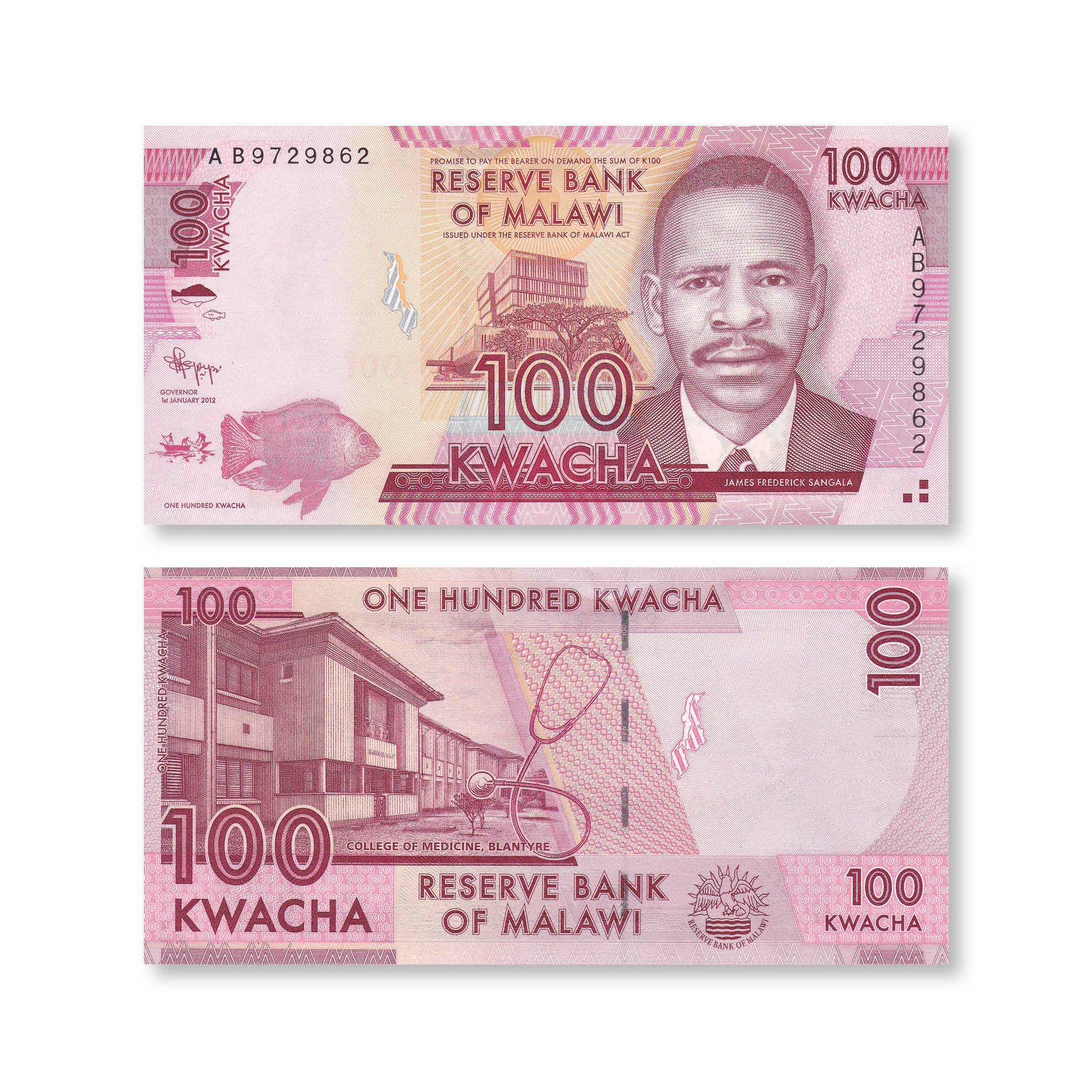 Malawi 100 Kwacha, 2012, B152a, P59a, UNC - Robert's World Money - World Banknotes
