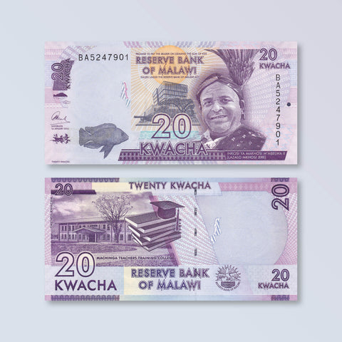 Malawi 20 Kwacha, 2016, B157c, P63c, UNC - Robert's World Money - World Banknotes