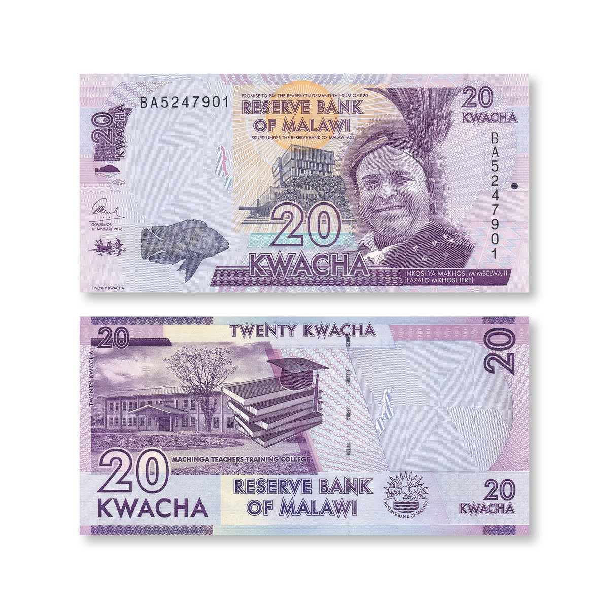 Malawi 20 Kwacha, 2016, B157c, P63c, UNC - Robert's World Money - World Banknotes
