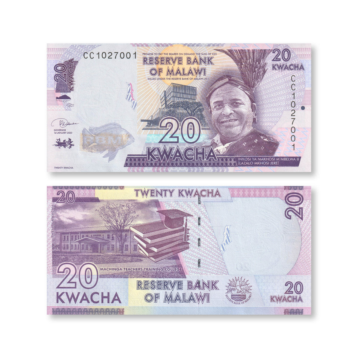 Malawi 20 Kwacha, 2020, B157f, P63, UNC - Robert's World Money - World Banknotes
