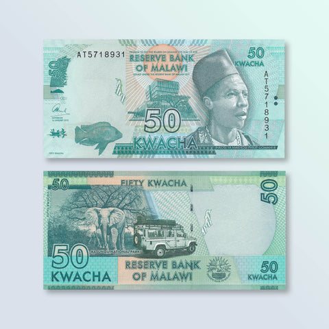 Malawi 50 Kwacha, 2015, B158b, P64b, UNC - Robert's World Money - World Banknotes