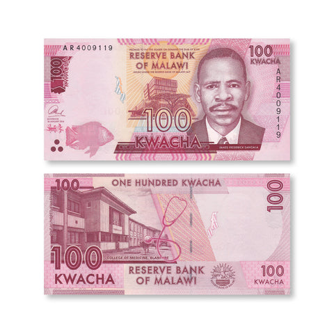 Malawi 100 Kwacha, 2014, B159a, P65a, UNC - Robert's World Money - World Banknotes