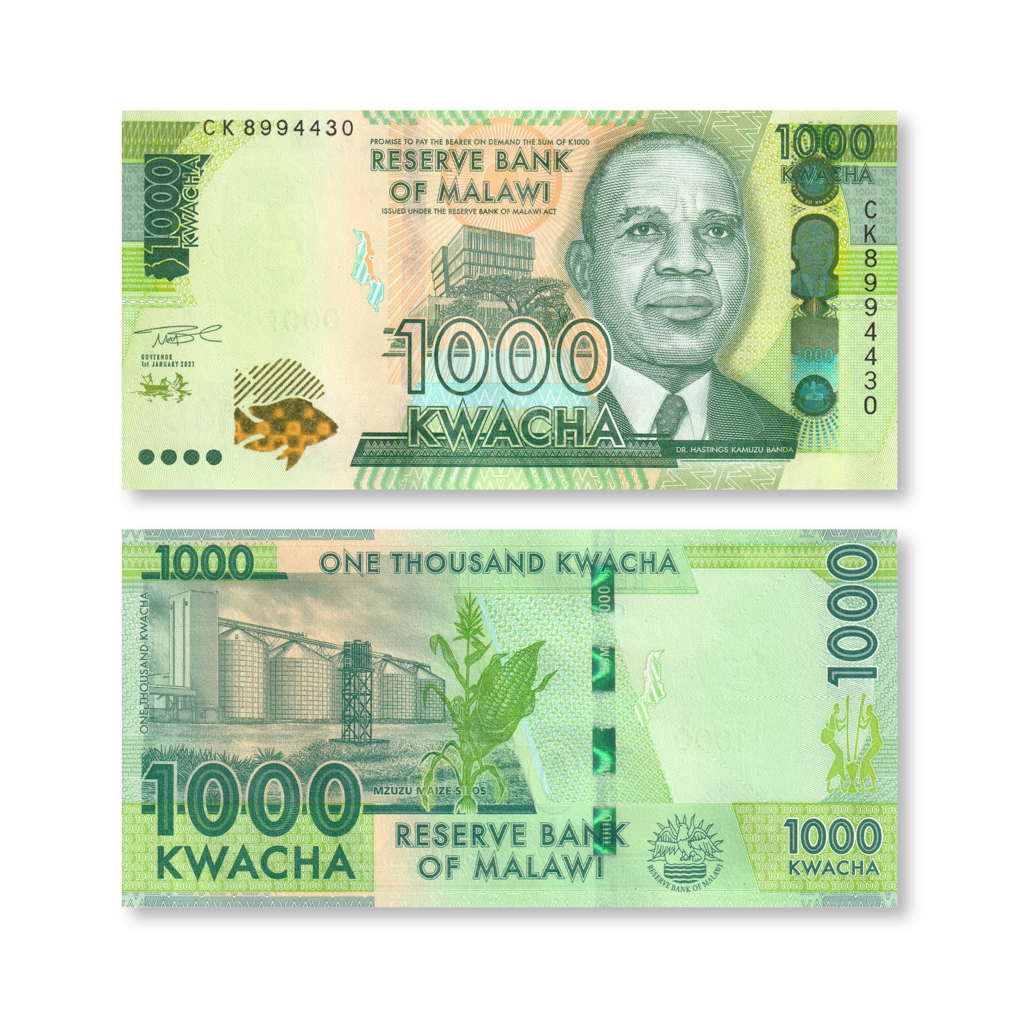Malawi Full Set: 20–5,000 Kwacha, 2014–2022, B157–B165, UNC - Robert's World Money - World Banknotes