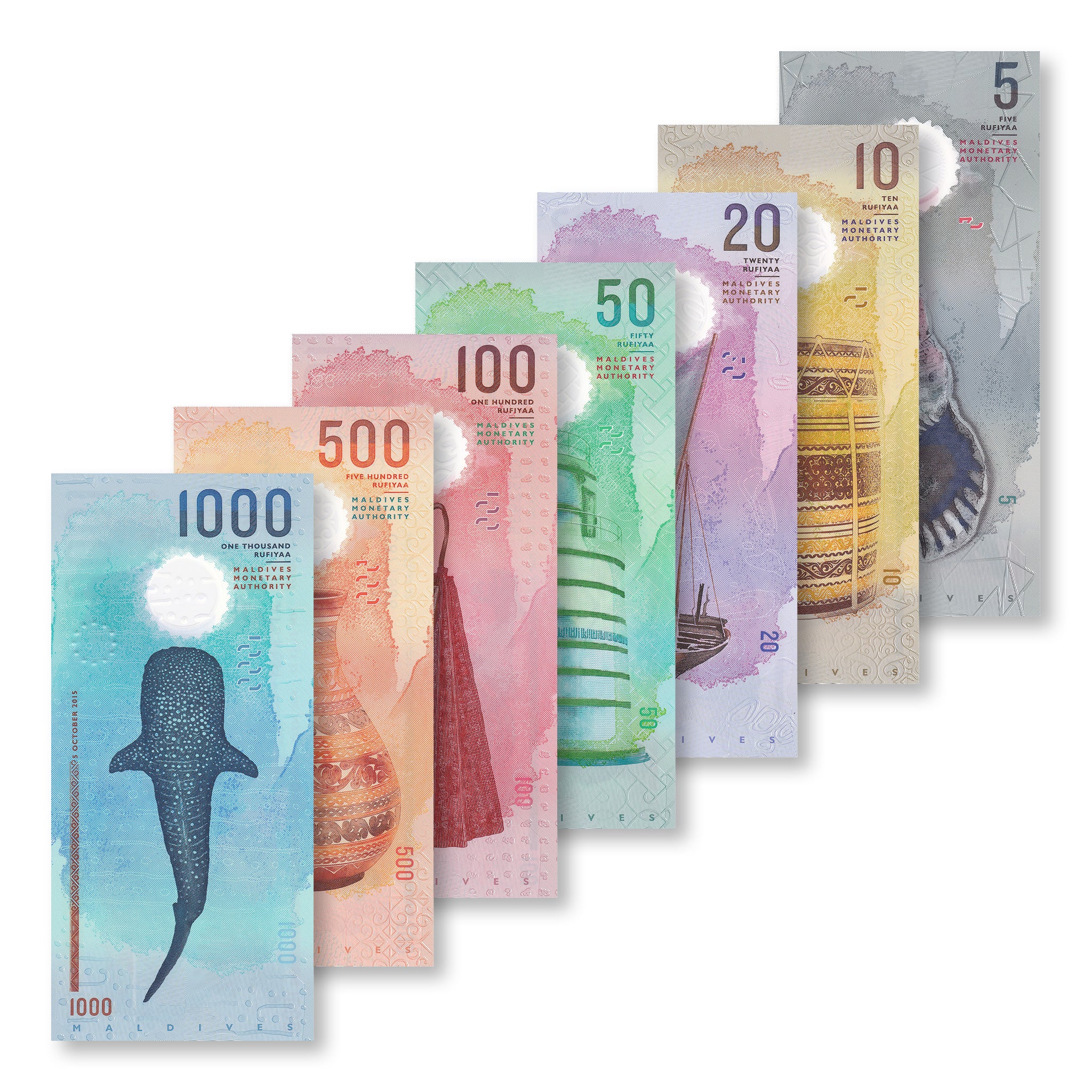 Api Rofiya Maldives Full Set: 5–1,000 Rufiyaa, 2015–2022, B216–B222, PA26–P31, UN ...
