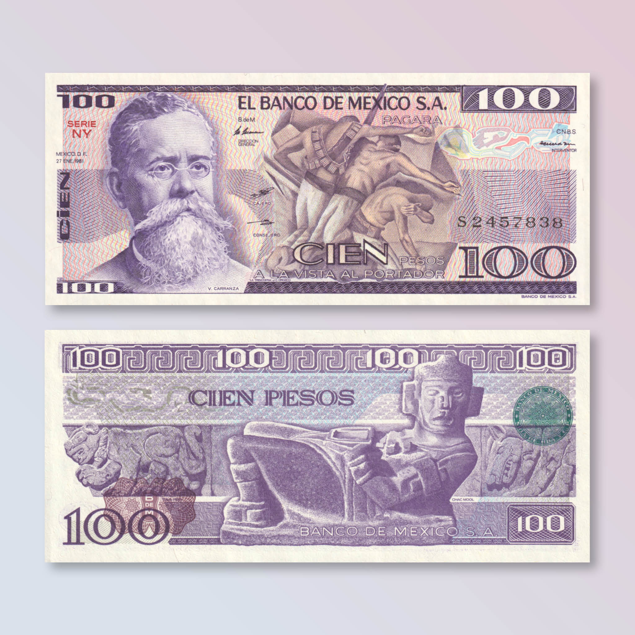 Mexico 100 Pesos, 1981, B650a, P74a, UNC - Robert's World Money - World Banknotes