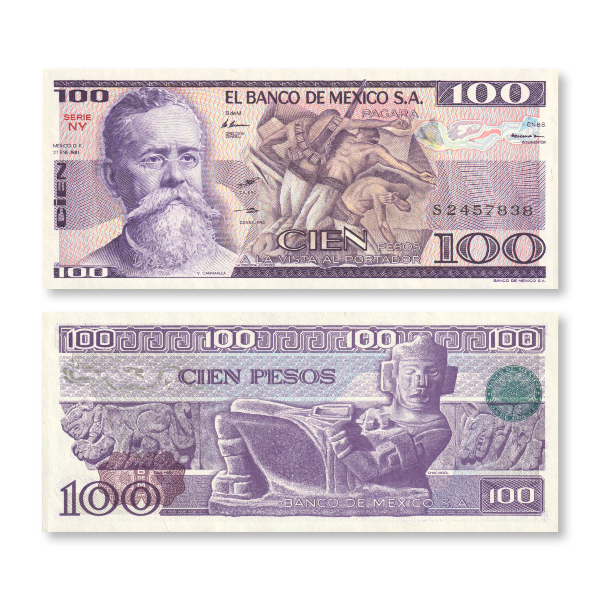 Mexico 100 Pesos, 1981, B650a, P74a, UNC - Robert's World Money - World Banknotes
