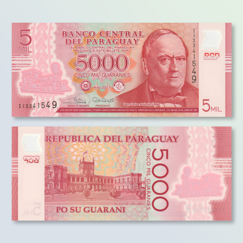 Paraguay 5000 Guaranis, 2017, B857c, P234, UNC - Robert's World Money - World Banknotes