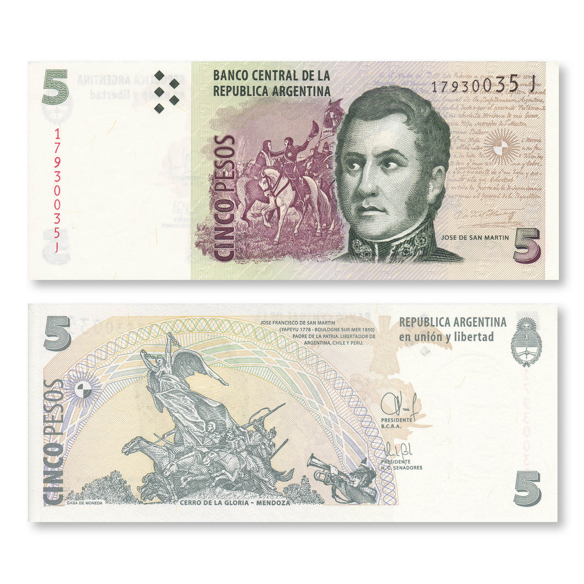 Argentina 5 Pesos, 2011, B406d, P353a, UNC - Robert's World Money - World Banknotes