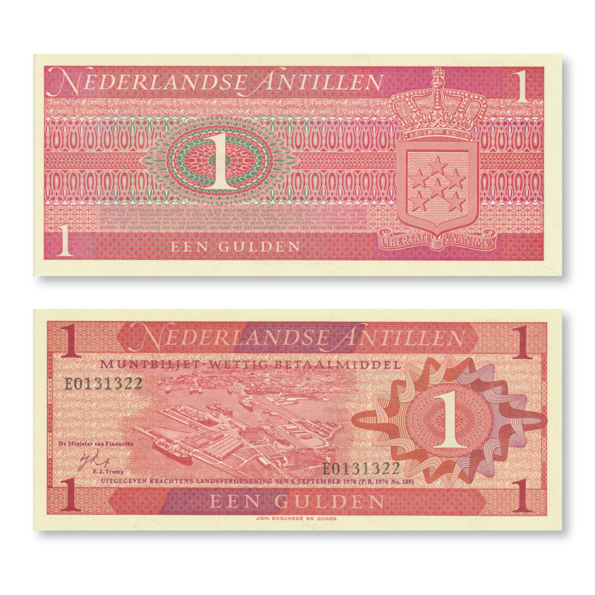 Netherlands Antilles 1 Gulden, 1970, B102a, P20a, UNC - Robert's World Money - World Banknotes
