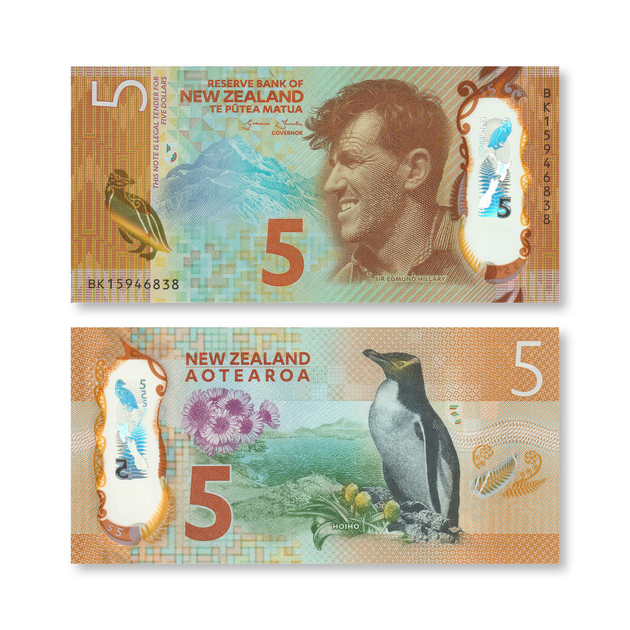 New Zealand Full Set: 5–100 Dollars, 2015–2016, B137–B141, P191–P195, UNC - Robert's World Money - World Banknotes