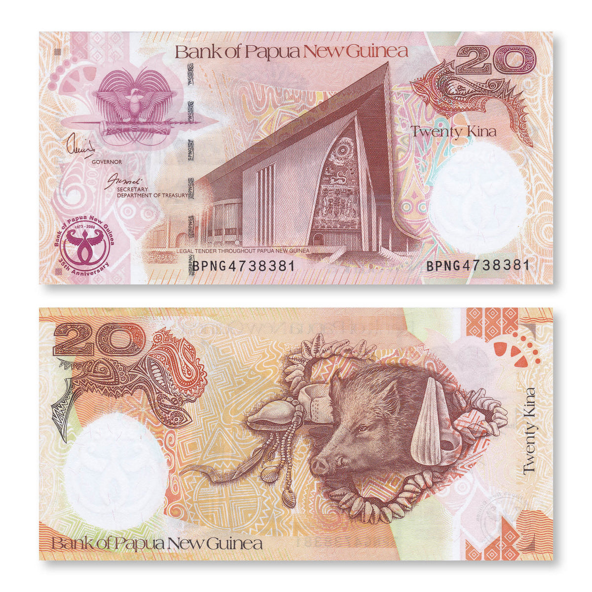 Papua New Guinea 20 Kina, 2008, B141a, P36a, UNC - Robert's World Money - World Banknotes