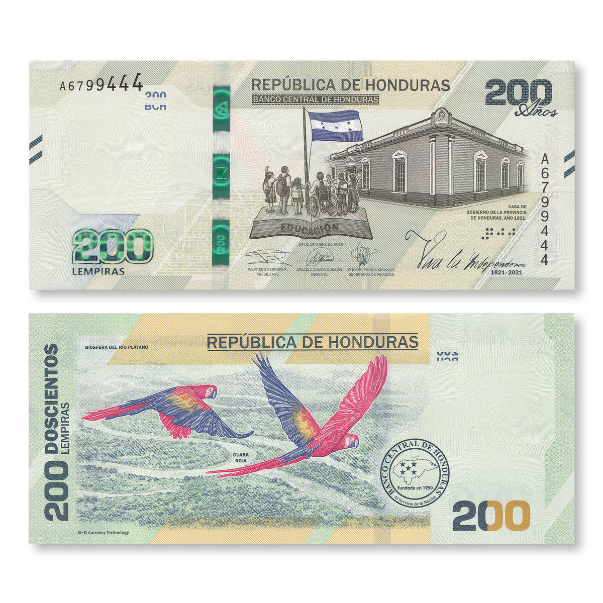 Honduras 200 Lempiras, 2019 (2021), B355a, UNC - Robert's World Money - World Banknotes