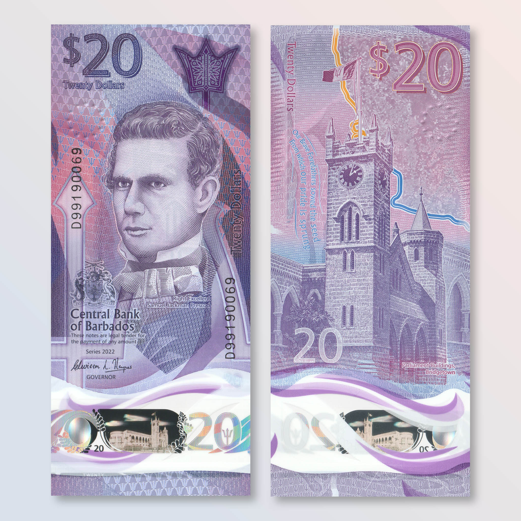 Barbados 20 Dollars, 2022, B242a, UNC - Robert's World Money - World Banknotes