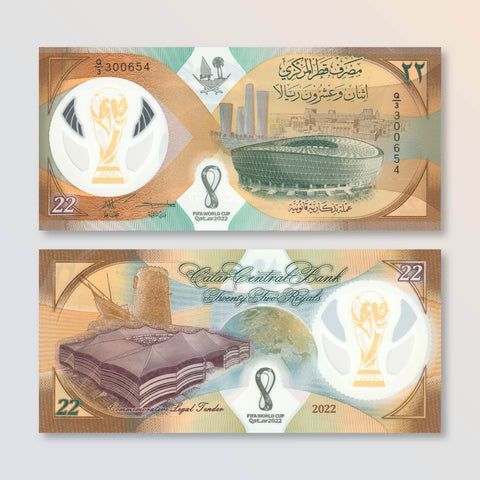 Qatar 22 Riyals, 2022 World Cup Commemorative, BNP201a, UNC - Robert's World Money - World Banknotes