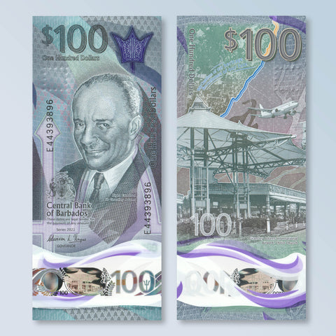 Barbados 100 Dollars, 2022, B244a, UNC - Robert's World Money - World Banknotes