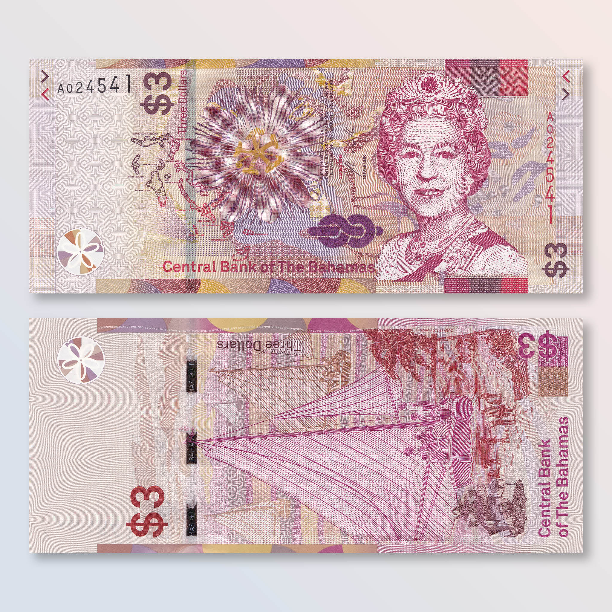 Bahamas 3 Dollars, 2019, B350a, UNC - Robert's World Money - World Banknotes