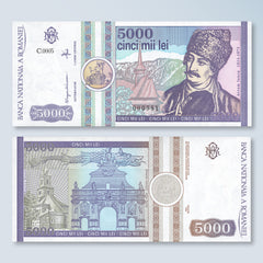 Romania 5,000 Lei, 1992, B260a, P103a, UNC