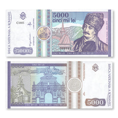 Romania 5,000 Lei, 1992, B260a, P103a, UNC