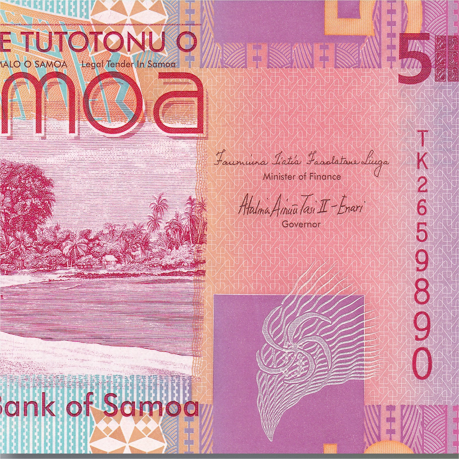 Samoa 5 Tālā, 2012, B113b, P38b, UNC - Robert's World Money - World Banknotes