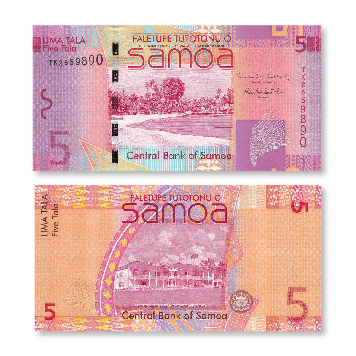 Samoa 5 Tālā, 2012, B113b, P38b, UNC - Robert's World Money - World Banknotes