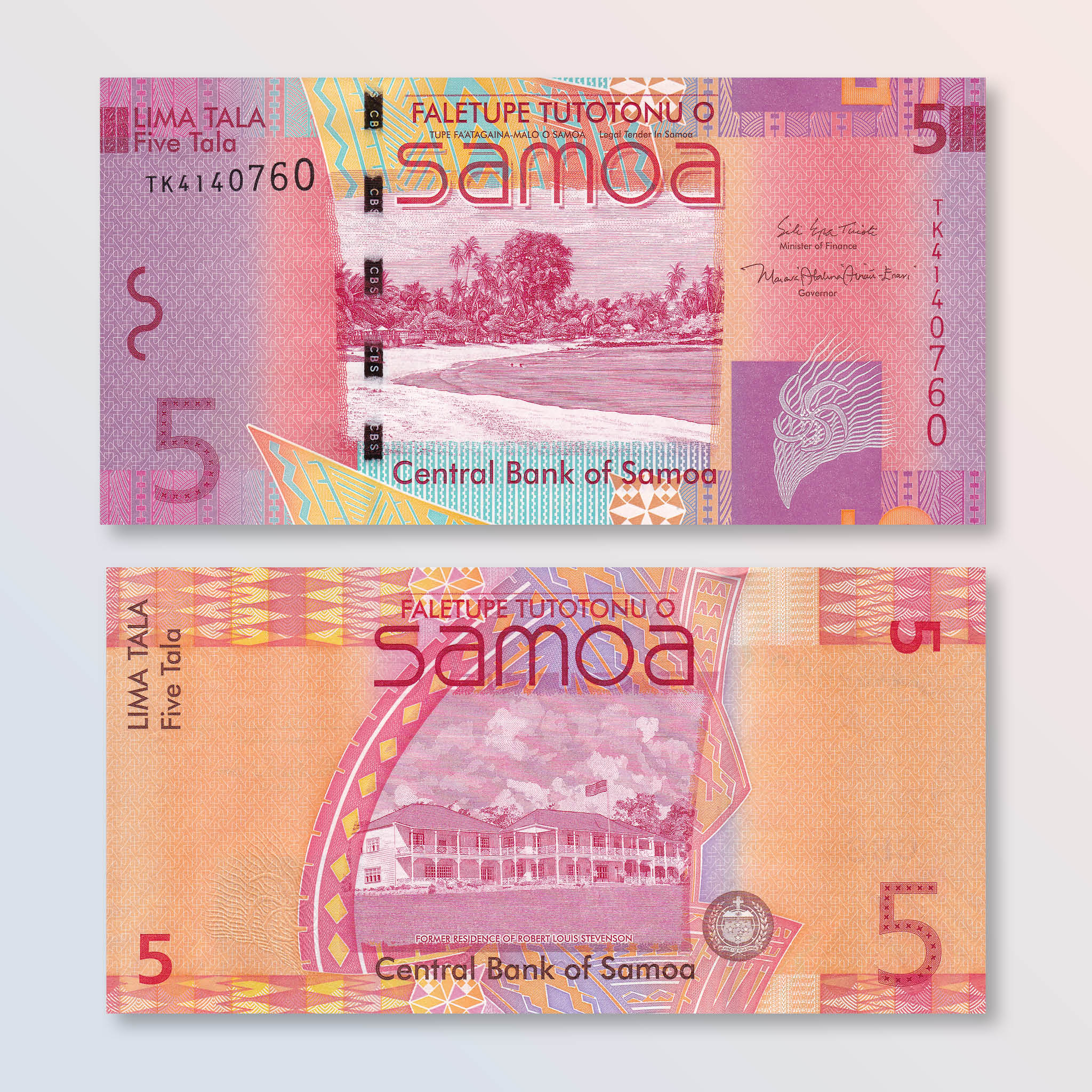 Samoa 5 Tālā, 2017, B113c, P38c, UNC - Robert's World Money - World Banknotes