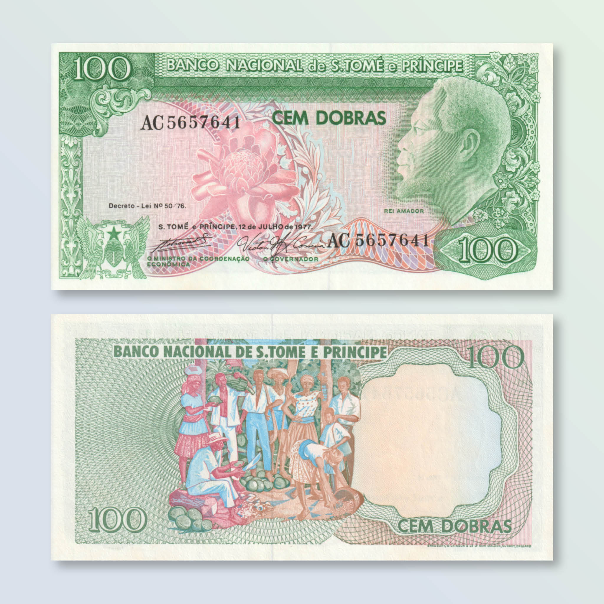 São Tomé & Príncipe 100 Dobras, 1977, B209a, P53a, UNC - Robert's World Money - World Banknotes