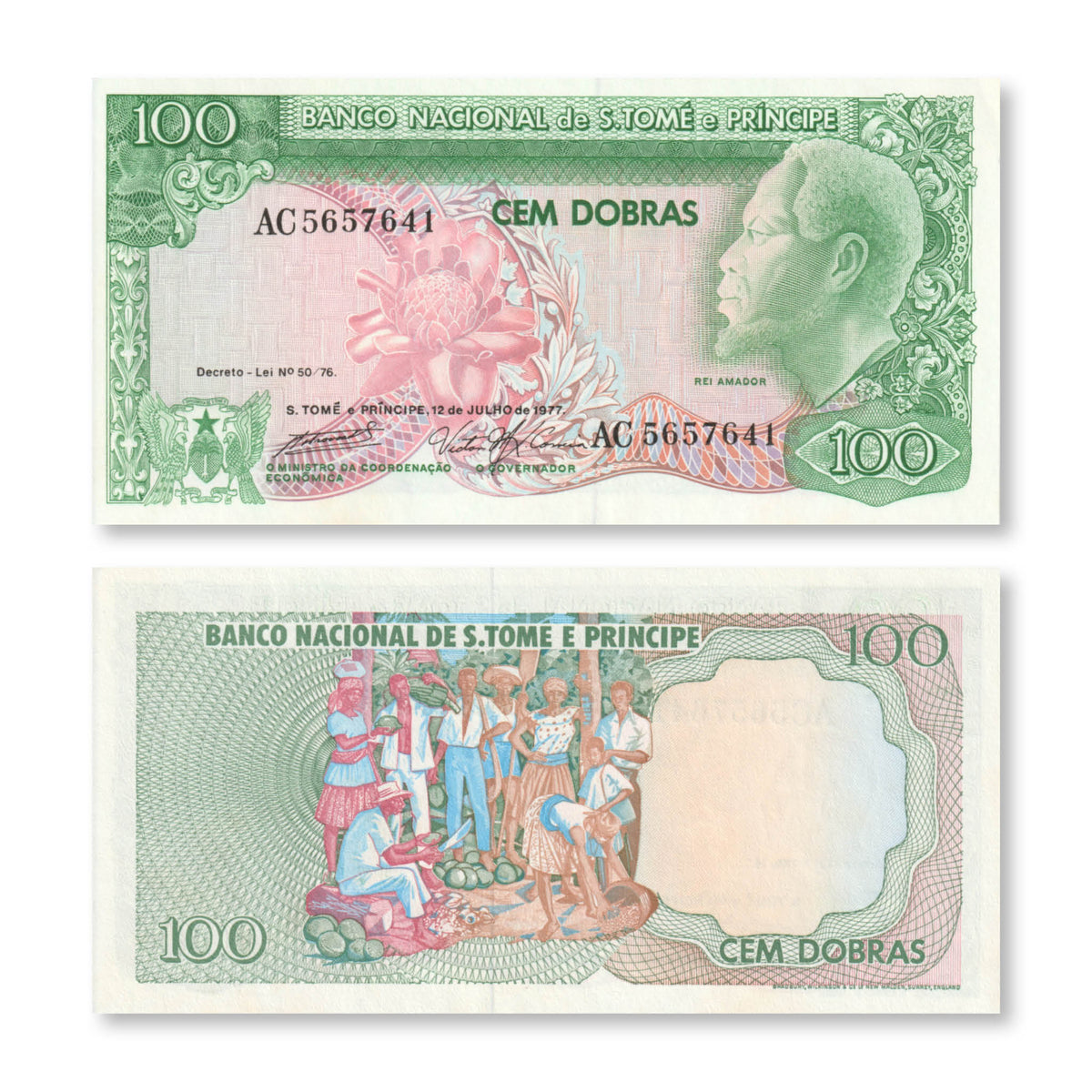 São Tomé & Príncipe 100 Dobras, 1977, B209a, P53a, UNC - Robert's World Money - World Banknotes