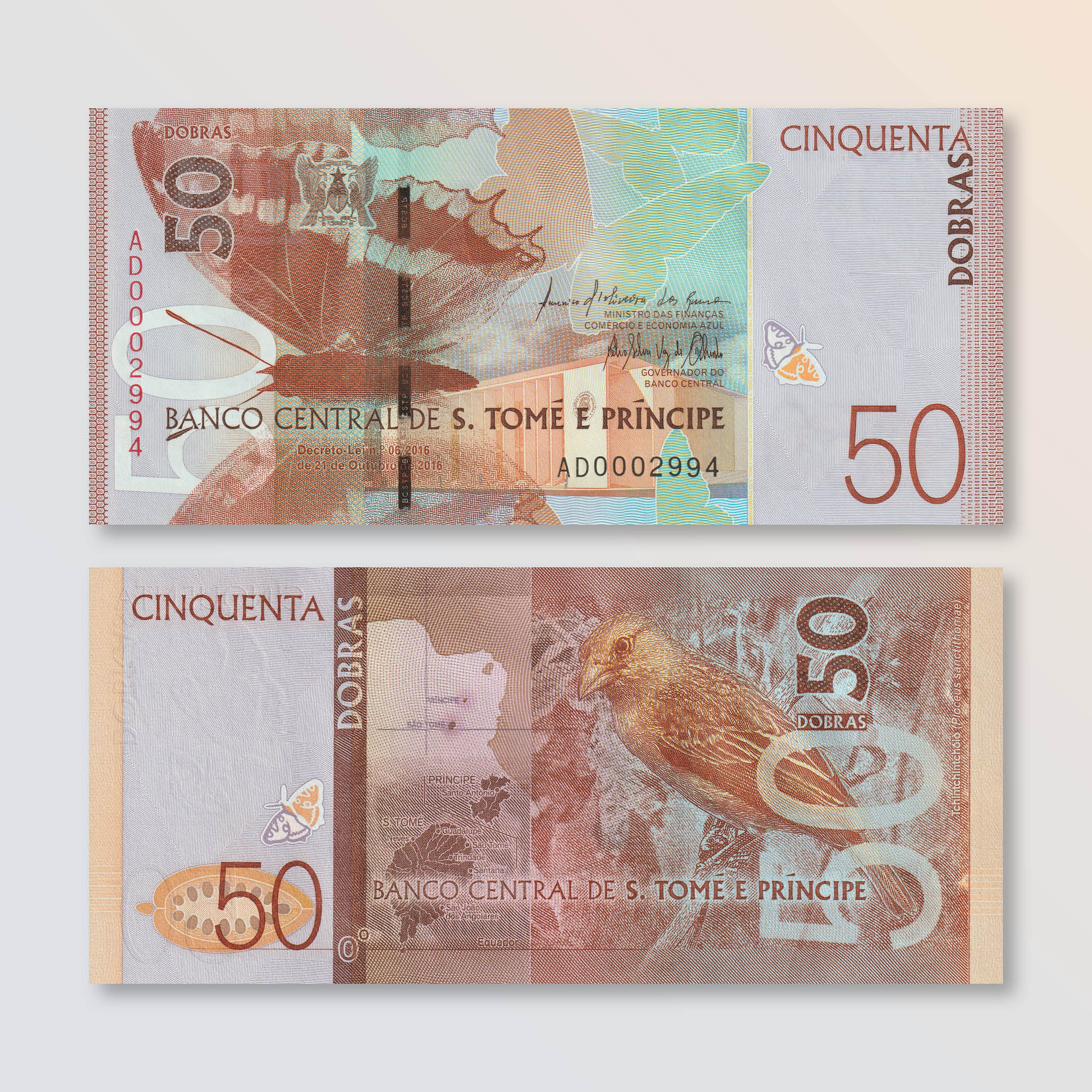 São Tomé & Príncipe 50 Dobras, 2016 (2018), B311a, P73, UNC - Robert's World Money - World Banknotes