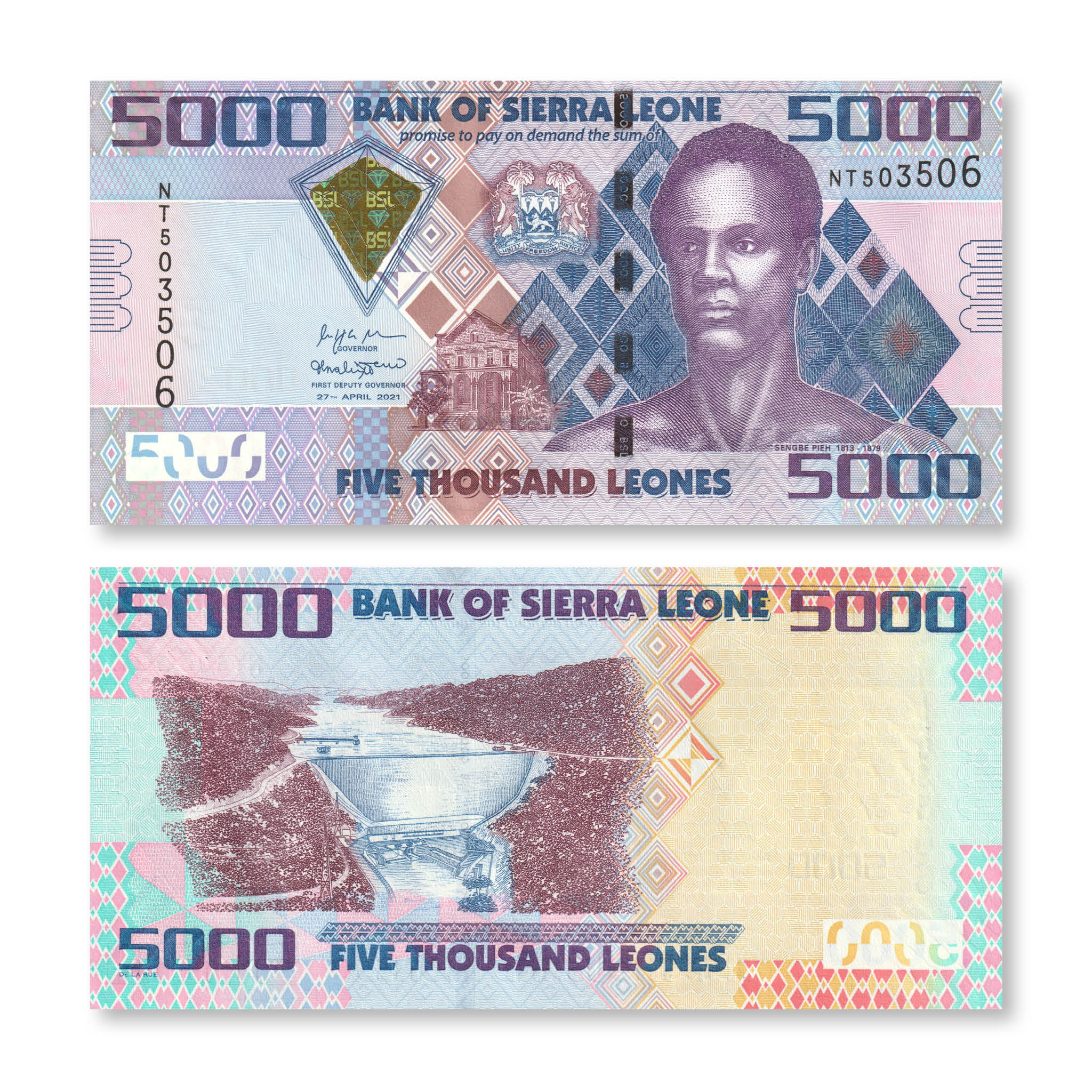 Sierra Leone Superset: 2021 & 2022 Old & New Denomination Leones, UNC - Robert's World Money - World Banknotes