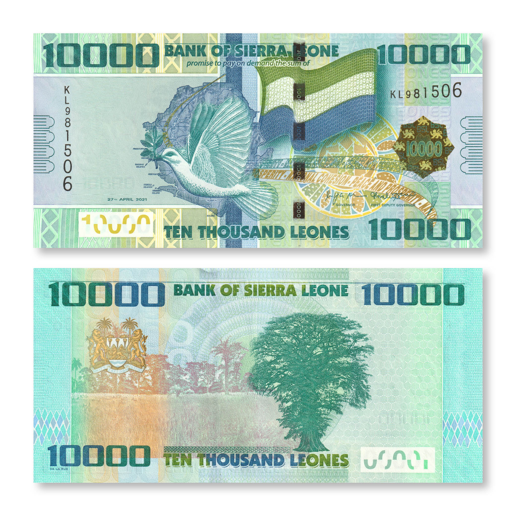 Sierra Leone Superset: 2021 & 2022 Old & New Denomination Leones, UNC - Robert's World Money - World Banknotes