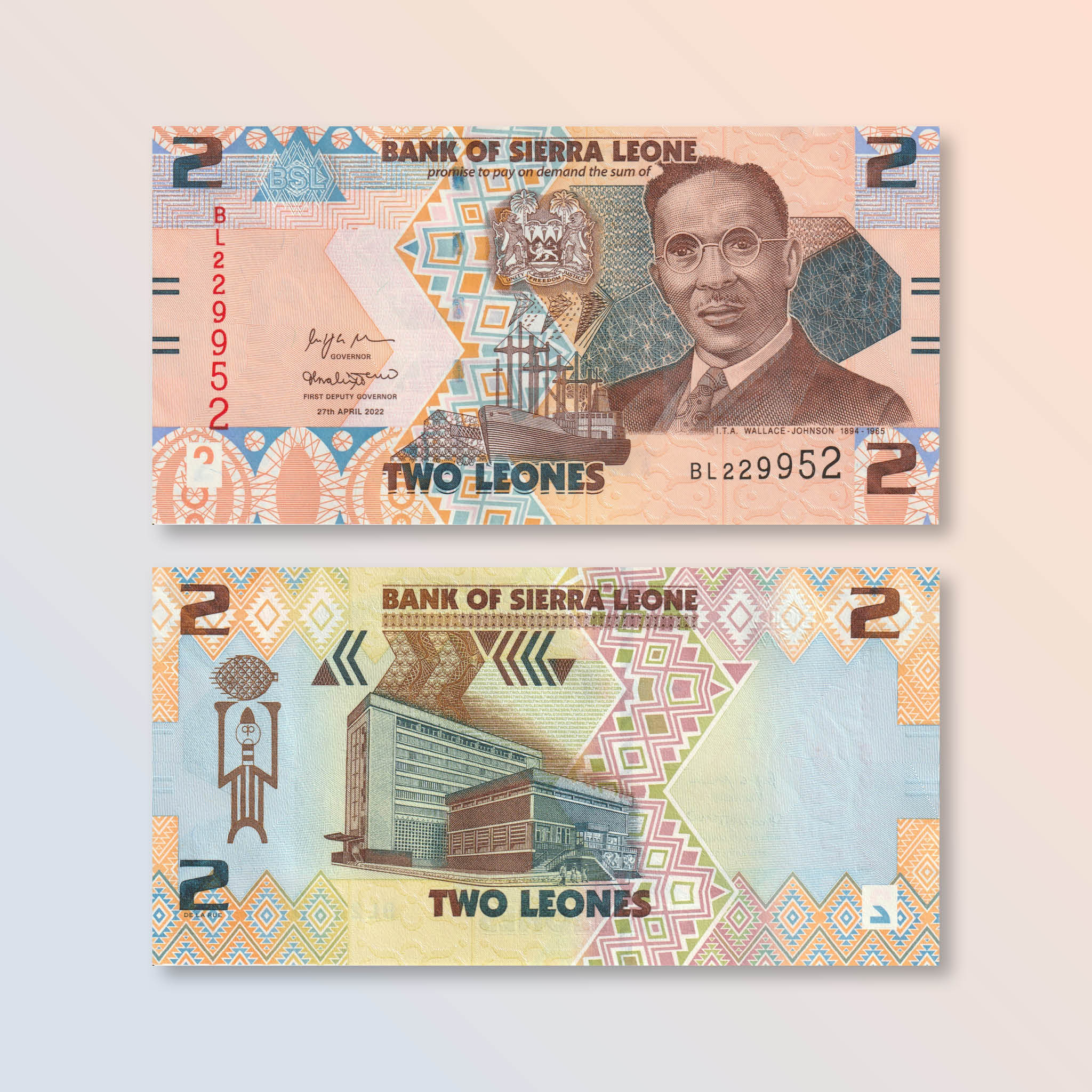 Sierra Leone 2 Leones, 2022, B130a, UNC - Robert's World Money - World Banknotes