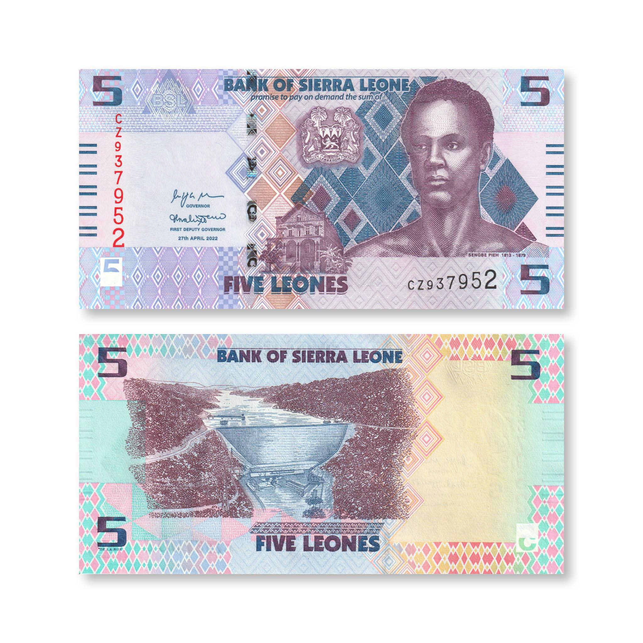 Sierra Leone Full Set: 1–20 Leones, 2022, B129–B133, UNC - Robert's World Money - World Banknotes