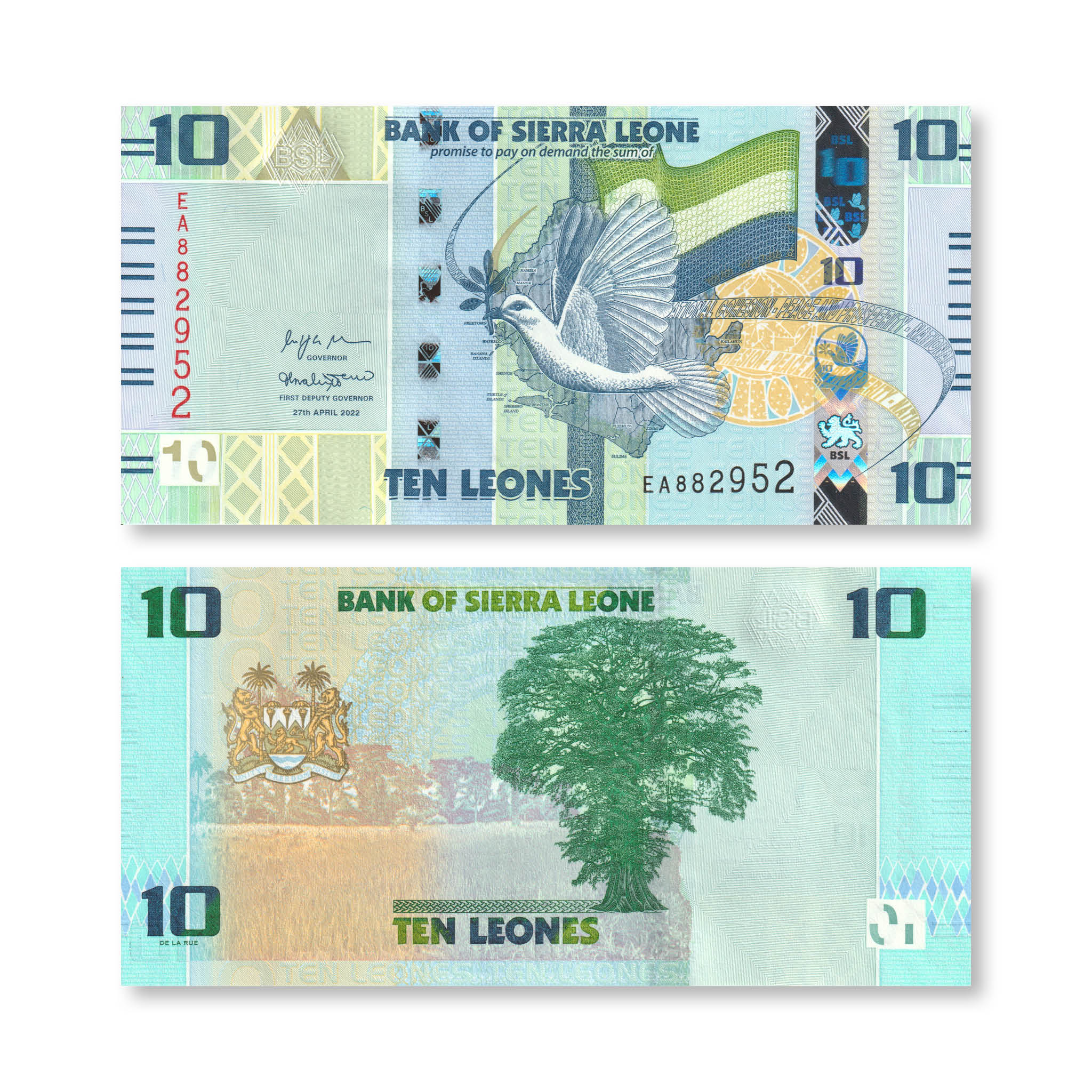 Sierra Leone Full Set: 1–20 Leones, 2022, B129–B133, UNC - Robert's World Money - World Banknotes