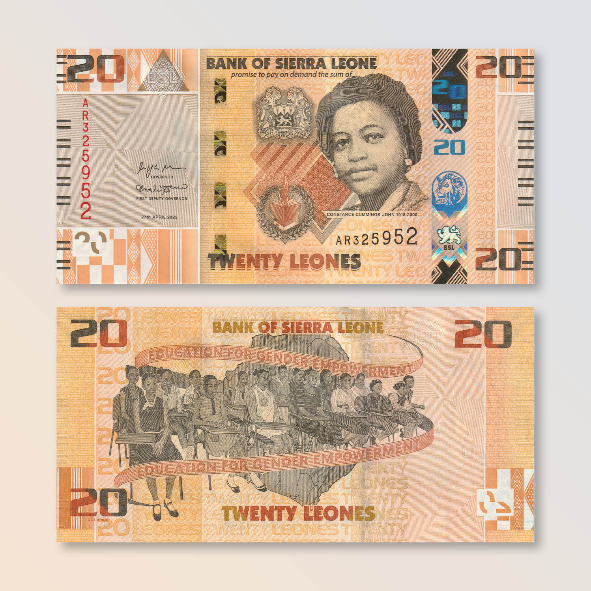 Sierra Leone 20 Leones, 2022, B133a, UNC - Robert's World Money - World Banknotes