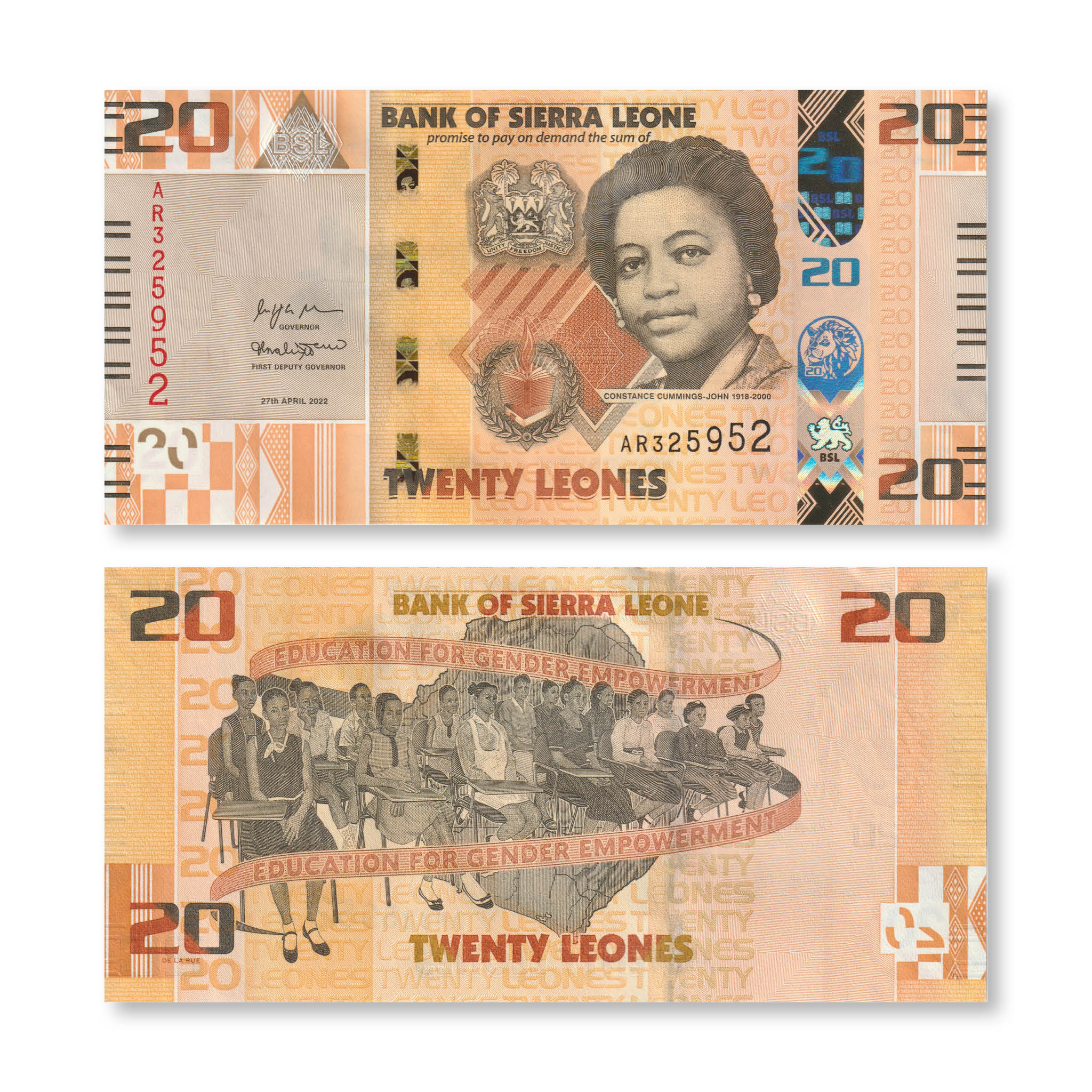 Sierra Leone Full Set: 1–20 Leones, 2022, B129–B133, UNC - Robert's World Money - World Banknotes