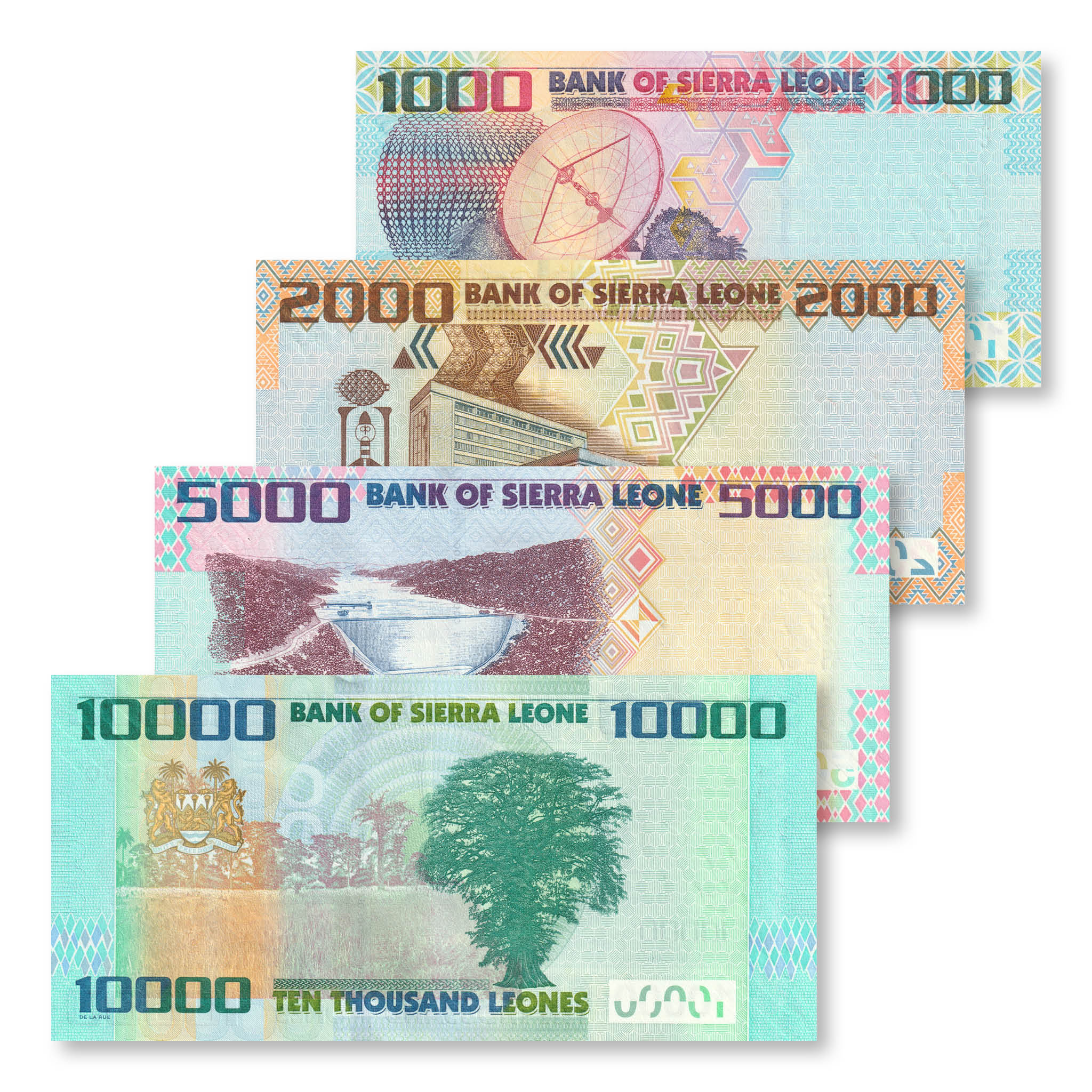 Sierra Leone Full Set: 1,000–10,000 Leones, 2021, B125–B128, P30–P33, UNC - Robert's World Money - World Banknotes