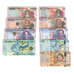 Sierra Leone Superset: 2021 & 2022 Old & New Denomination Leones, UNC - Robert's World Money - World Banknotes