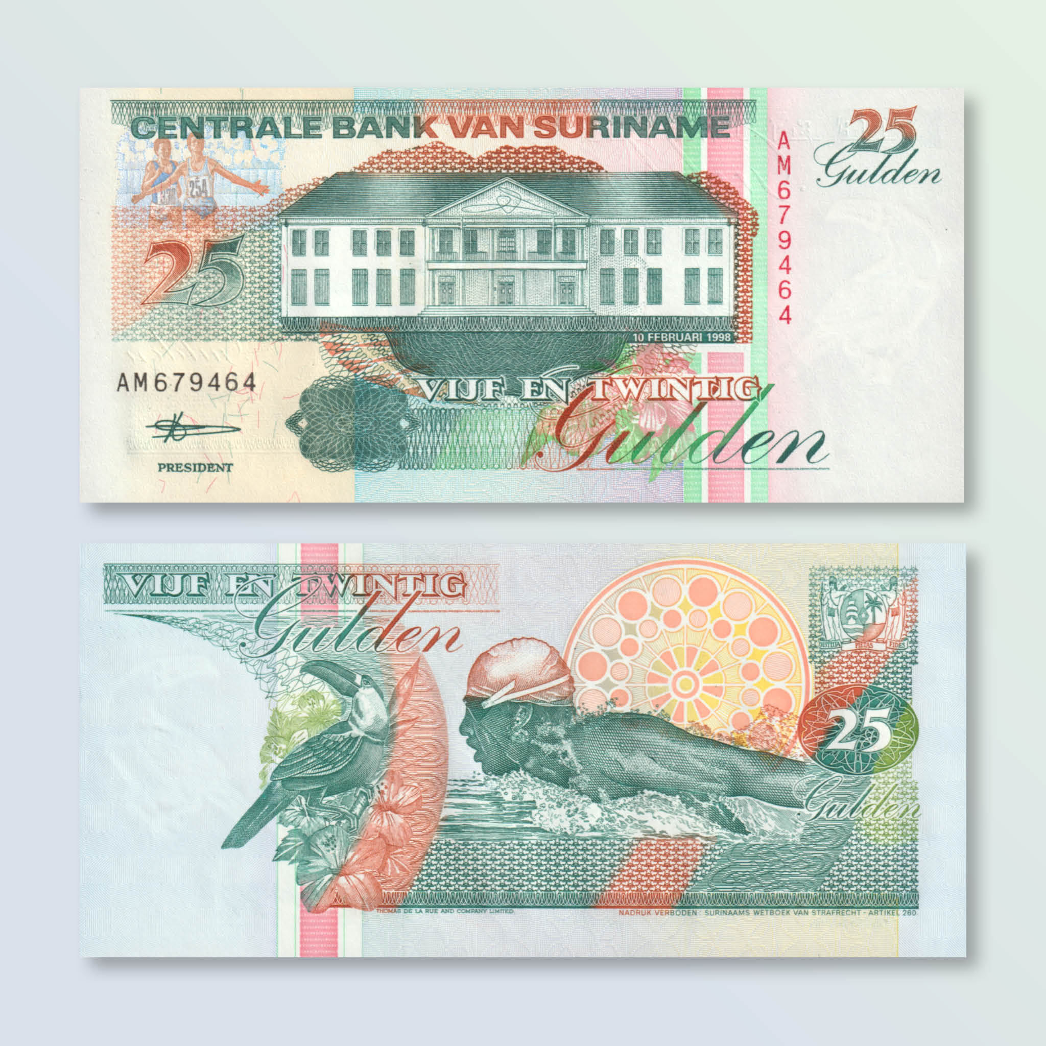 Suriname 25 Gulden, 1998, B524d, P138d, UNC - Robert's World Money - World Banknotes